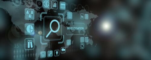 Sophisticated digital interface displaying investigation tools and analytics, symbolizing advanced technology in data analysis.